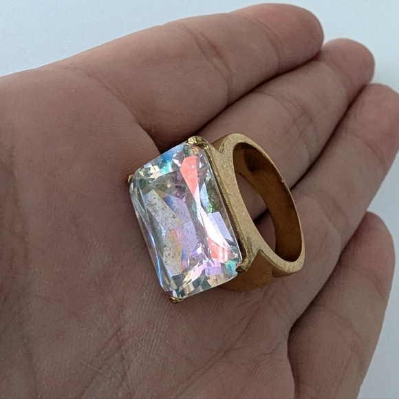 VTG GOLD TONE AB CRYSTAL RING - Picture 10 of 11